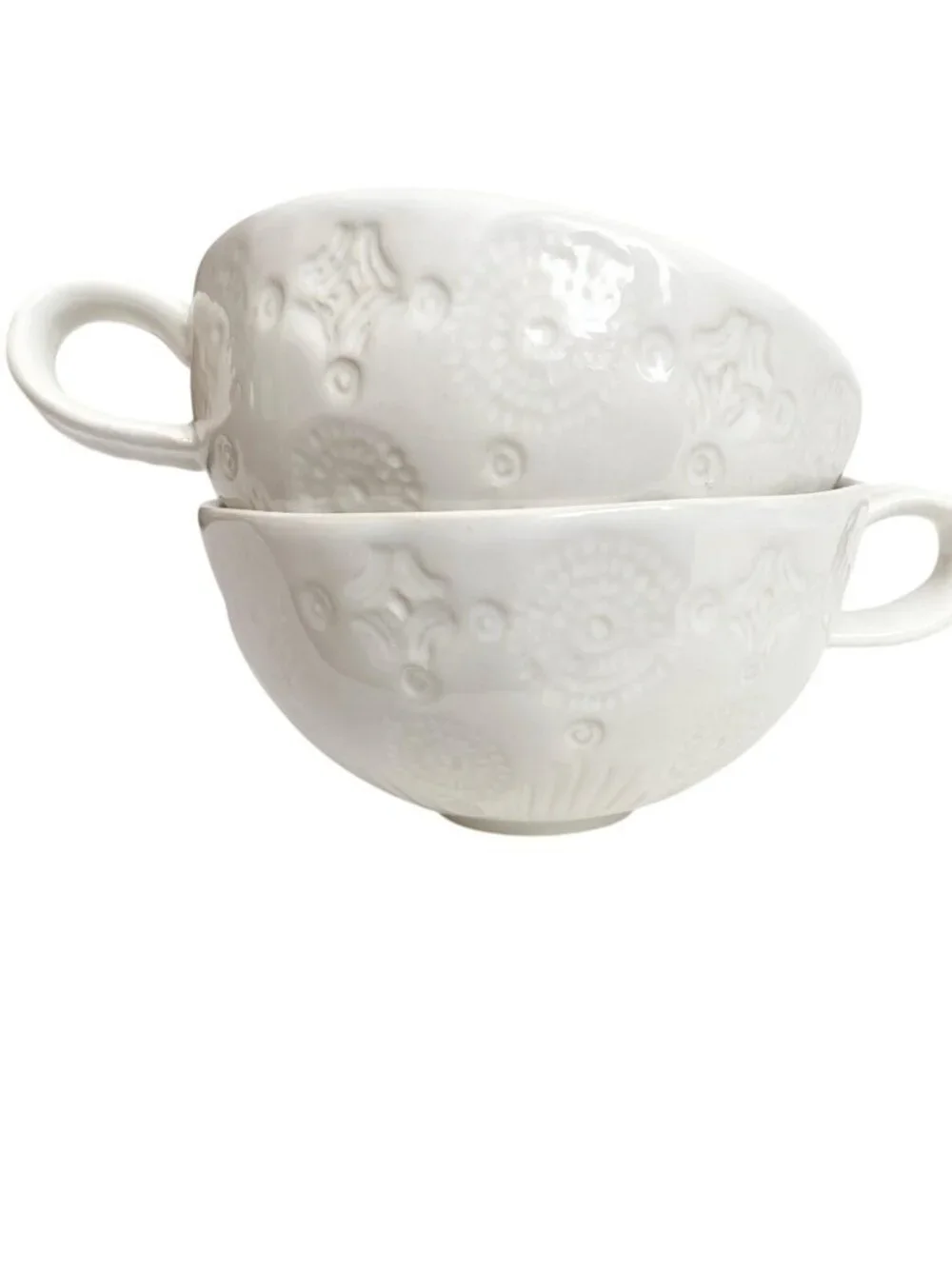 Anthropologie Havana Mugs Set: Embossed Clay, Dishwasher Safe, Portugal Made